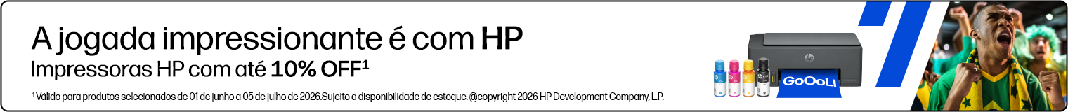 A jogada impressionante &eacute; com HP. Impressoras HP com at&eacute; 10% OFF* *  1 V&aacute;lido para produtos selecionados de 01 de junho a 05 de julho de 2026.Sujeito a disponibilidade de estoque. @copyright 2026 HP Development Company, L.P.