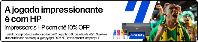 A jogada impressionante &eacute; com HP. Impressoras HP com at&eacute; 10% OFF* *  1 V&aacute;lido para produtos selecionados de 01 de junho a 05 de julho de 2026.Sujeito a disponibilidade de estoque. @copyright 2026 HP Development Company, L.P.